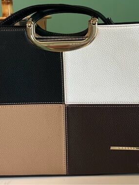 Dasein Faux Leather Handbag, Briefcase with Gold Handle Brown Tones